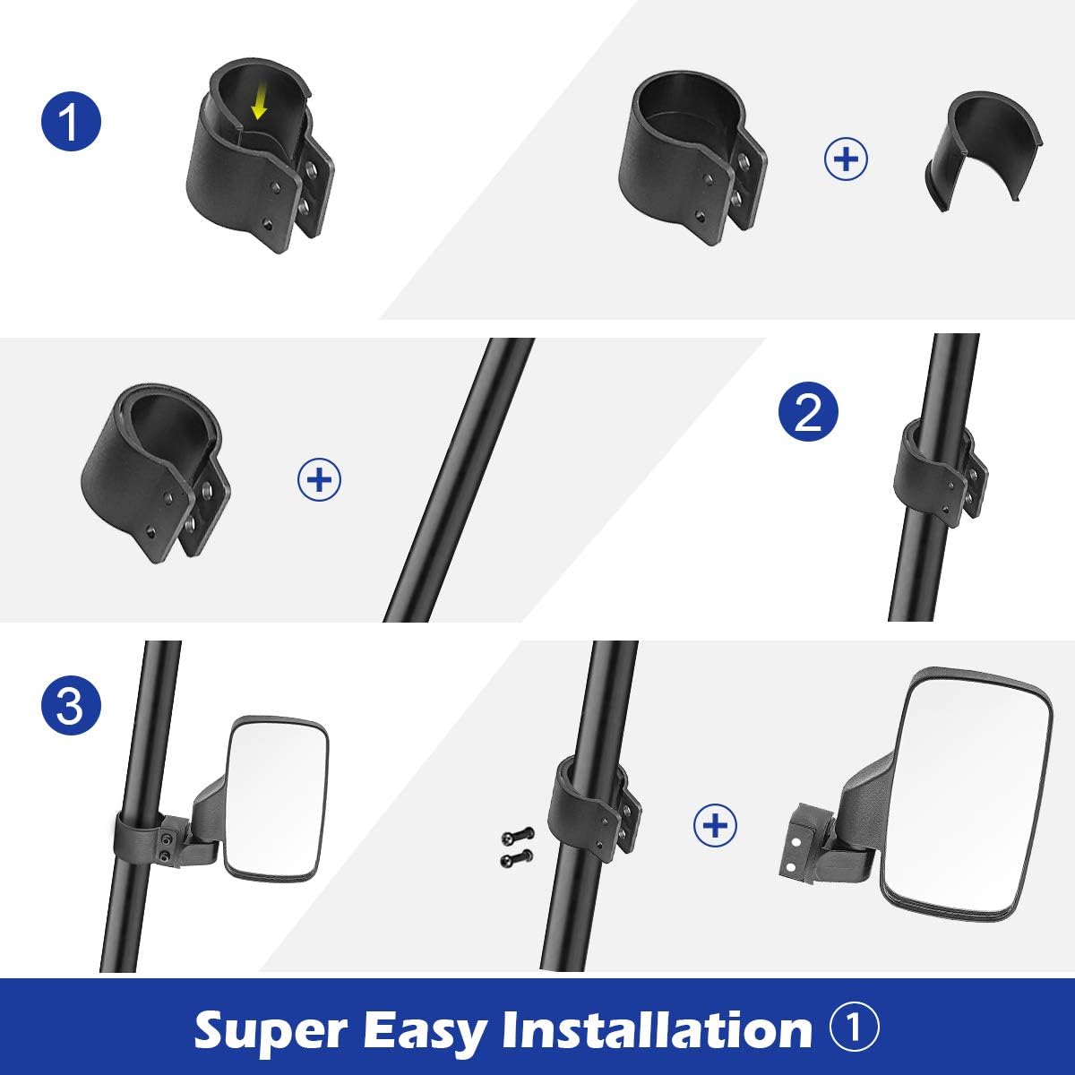 Rear Wide View Race Mirror, Kit w/Grab Handle Center&Side Adjustable Compatible with Can-am Maverick MAX X3 1000R Commander X/800/1000