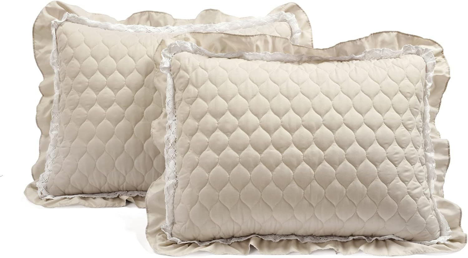 Lush Decor Ella Ruffle Lace Quilt, 3 Piece Set, Full/Queen, Neutral - Cute Quilt - Queen Bedding Set - Beige Bedding Full Size - Coquette Decor - Neutral Ruffle Trim - Beige Lace Trim - Image 7