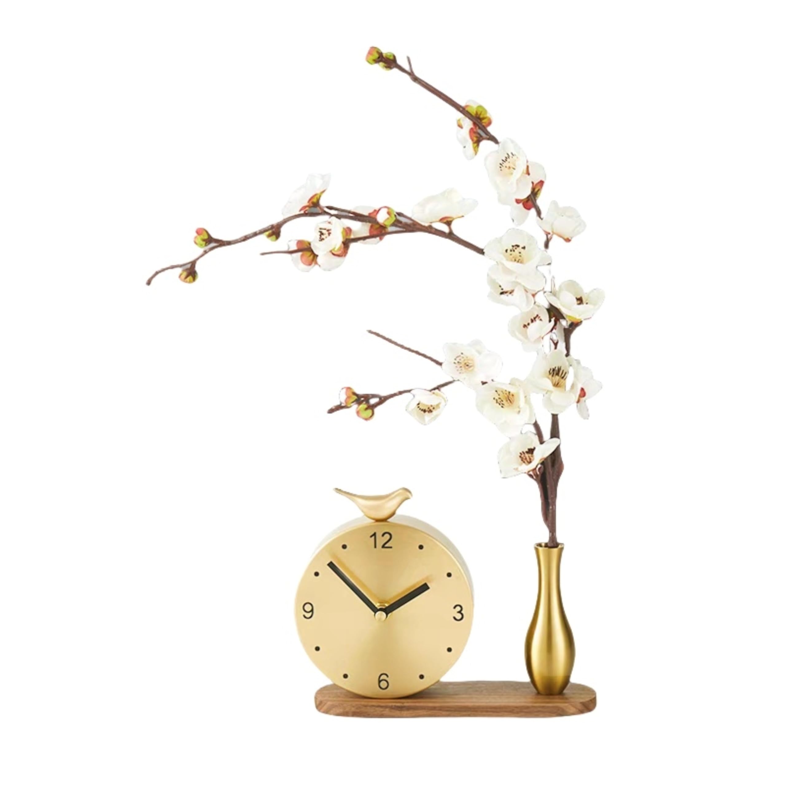 Moderne Messing Vogel Tischuhr Leise Minimalistisch Kreative Desktop Deko für Zuhause oder Büro （Blumen-Edition） (Blumen-Edition)