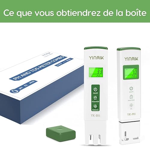 YINMIK pH Mètre et Testeur TDS Numérique, Testeur pH Piscine Électronique | Testeur pH Mesure pH TDS EC Température, Affichage Horizontal, Pour Piscine SPA Aquarium, Eau Potable, Hydroponique - 7