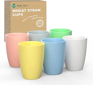 Homienly Wheat Straw Cups Reusable Drinking Glasses- Set of 6 Alternative to Plastic Cups 12 OZ Water Tumblers Unbreakable Drinking Cups for Kitchen,Kids Dishwasher and Microwave Safe (Macaron Series)