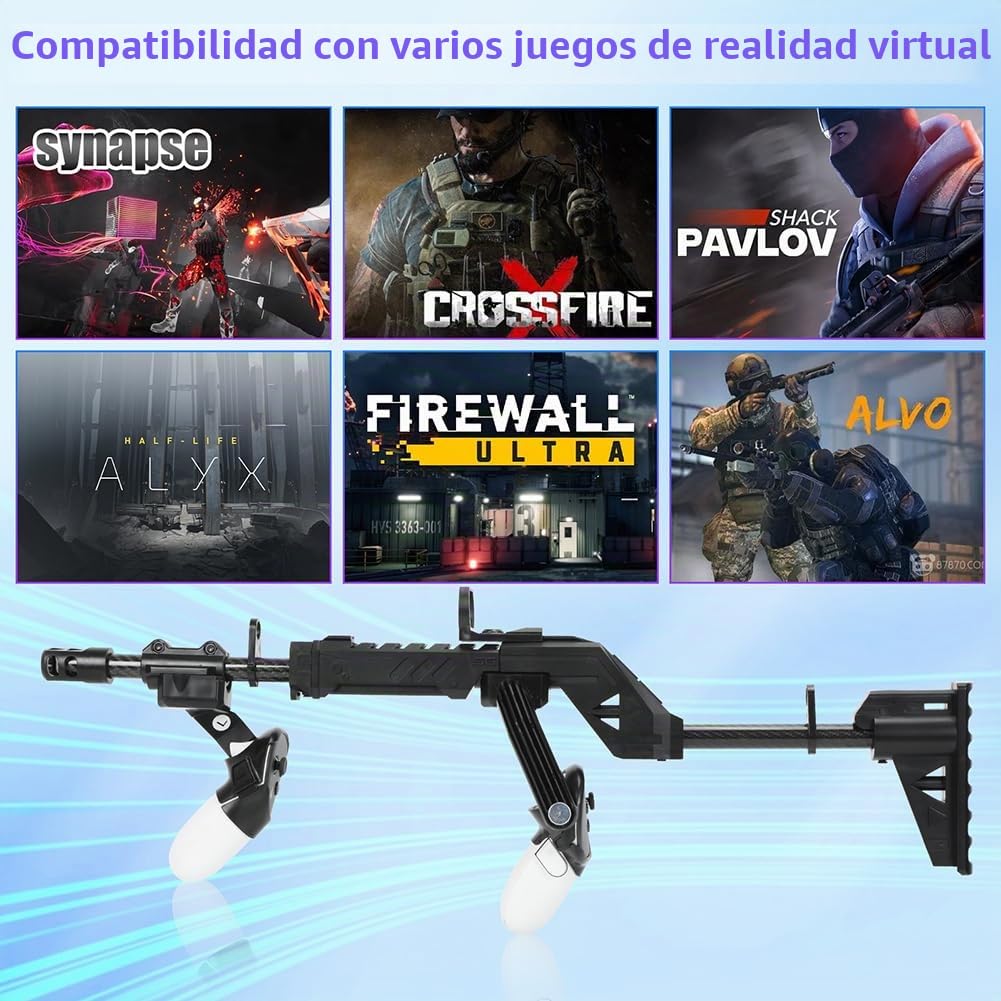 VR Gun Stock para Quest 3S/3, Manija del controlador de tiro VR para Quest 3, Accesorios para juegos VRShooting, con tirantes