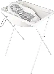 Kit banho - Banheira branca 34L com suporte alto + rede cinza redutor de banheira