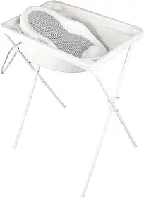 Kit banho - Banheira branca 34L com suporte alto + rede cinza redutor de banheira