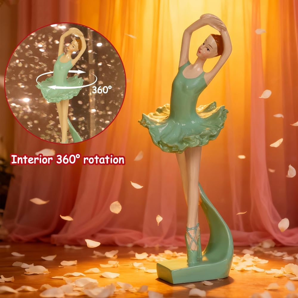 [360° Rotating Ballerina Figurine Music Box Light for Present,Women,Kids,Mom,Daughter,Granddaughter,Christmas&Birthday Present,Battery and USB Operated,(11.4"x4.13")-White