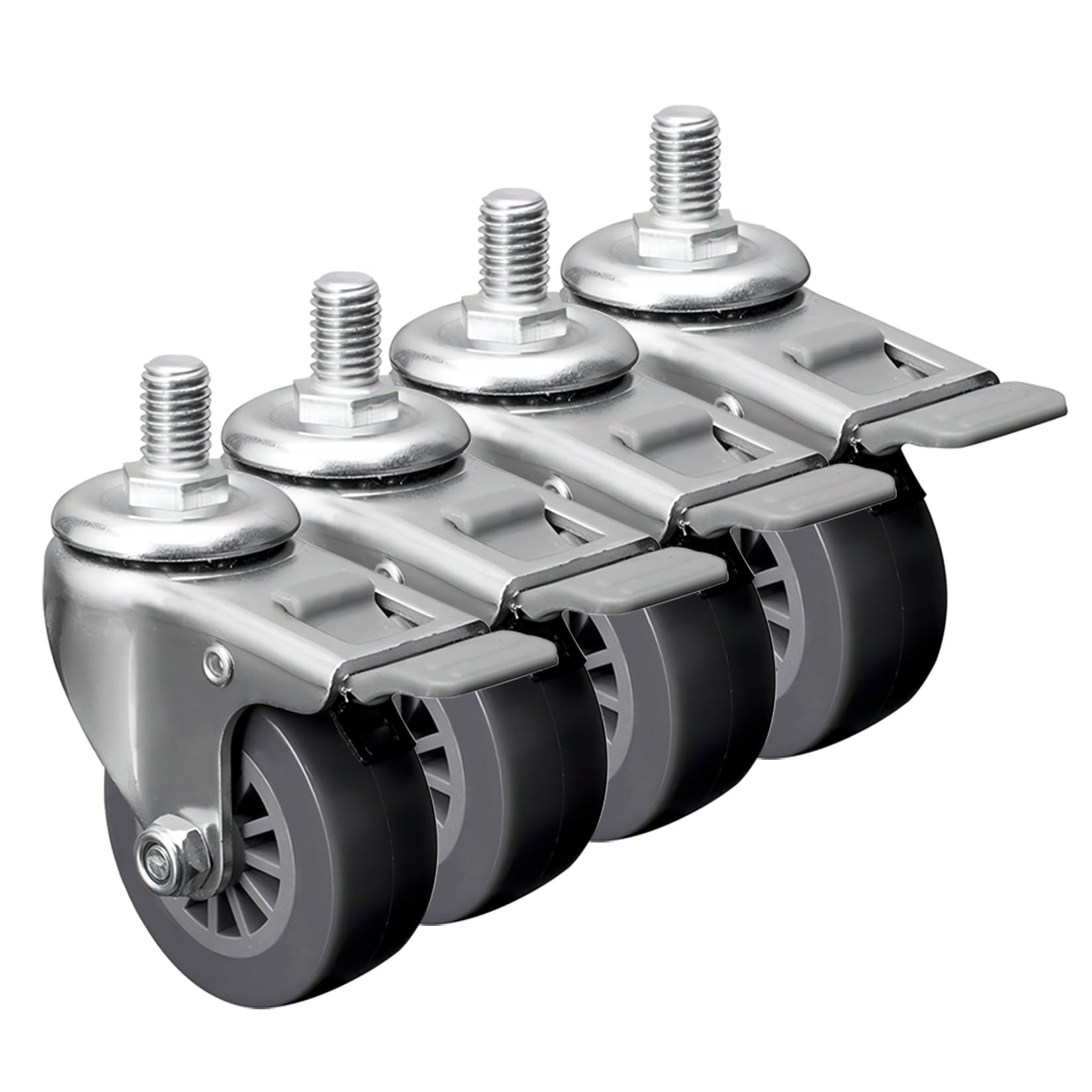 ESOYAWE Lenkrollen Für Möbel Mit M10×15mm Gewindestange 4er SET, 38mm 50mm 62mm Keine Spuren & Leise Polyurethan-Rollen, 360° Rotation Ersatzrollen Mit Bremse, Tragfähigkeit 35KG Pro Rolle