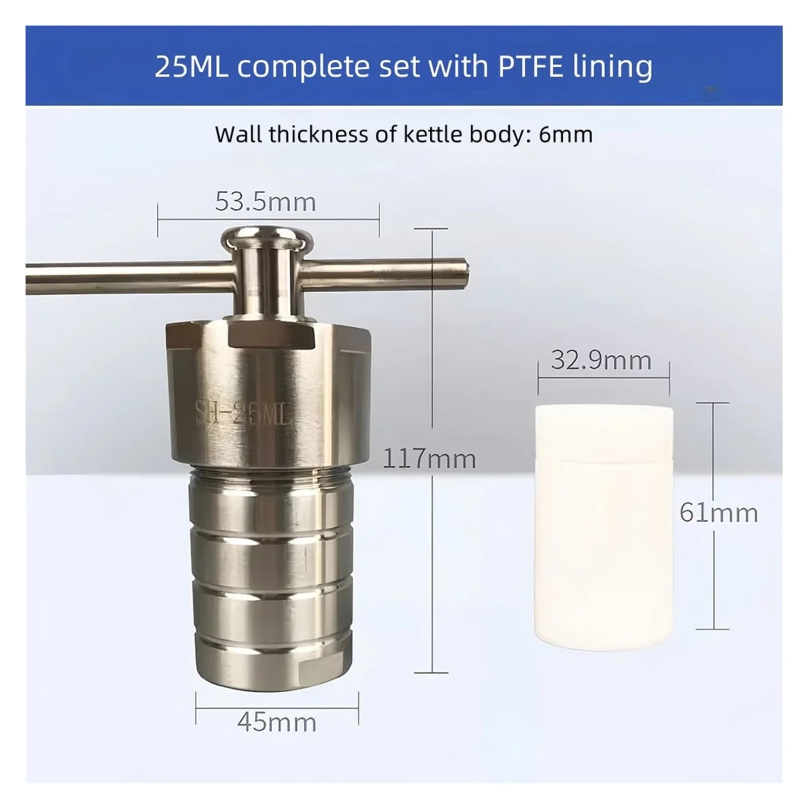 Reaktor syntezy hydrotermalnej Reaktor hydrotermalny w autoklawie o pojemności 25 ml z komorą PTFE do syntezy hydrotermalnej