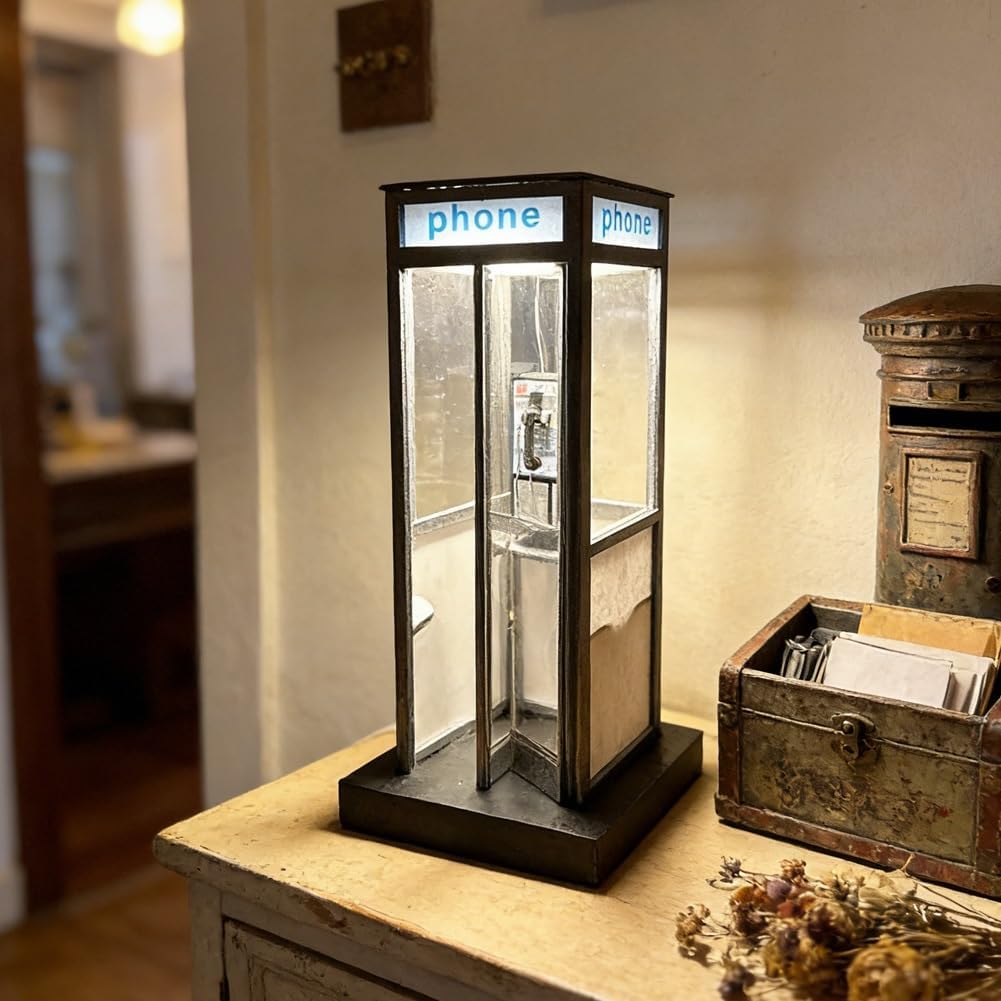 Retro Vintage Tall Phone Booth LED Night Light – Mini Classic Street Booth Desk Lamp For Home Decor