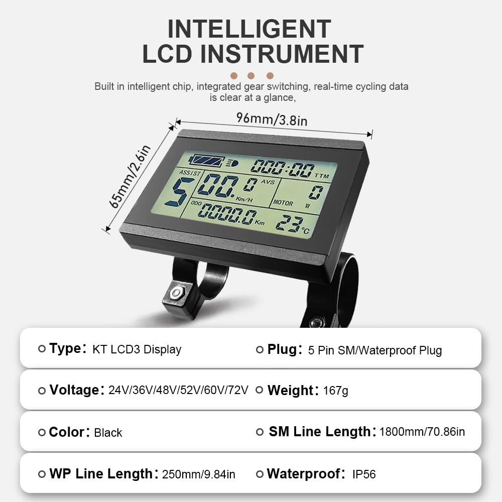 Amazon | Ebike ディスプレイメーター KT LCD3 24V 36V 48V 52V 電気