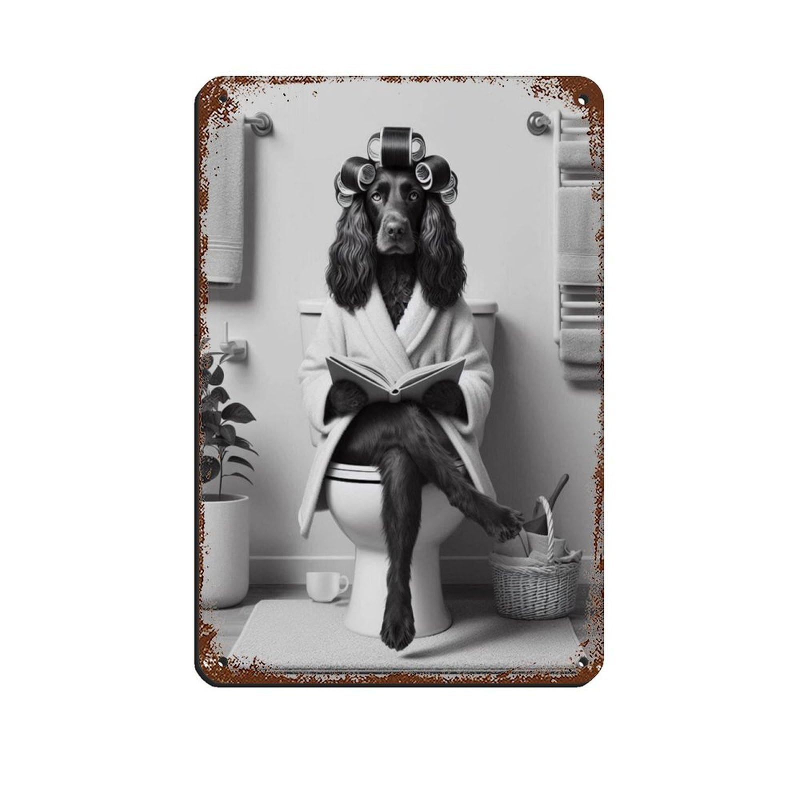 Chocolate Cocker Spaniel Dog in Bathroom Tin Sign Vintage Metal Pub Club Cafe Bar Home Wall Art Decoration Poster Retro 8x12inch(20x30cm)