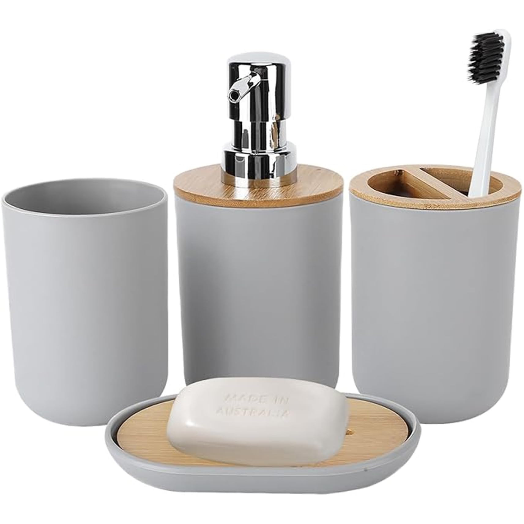 Vervevum 4PCS Bathroom Accessories, Bathroom Accessories Sets Complete with Toothbrush Holder, Toothbrush Cup, Soap Dispenser and Box, Accessory Set, Sets Complete
