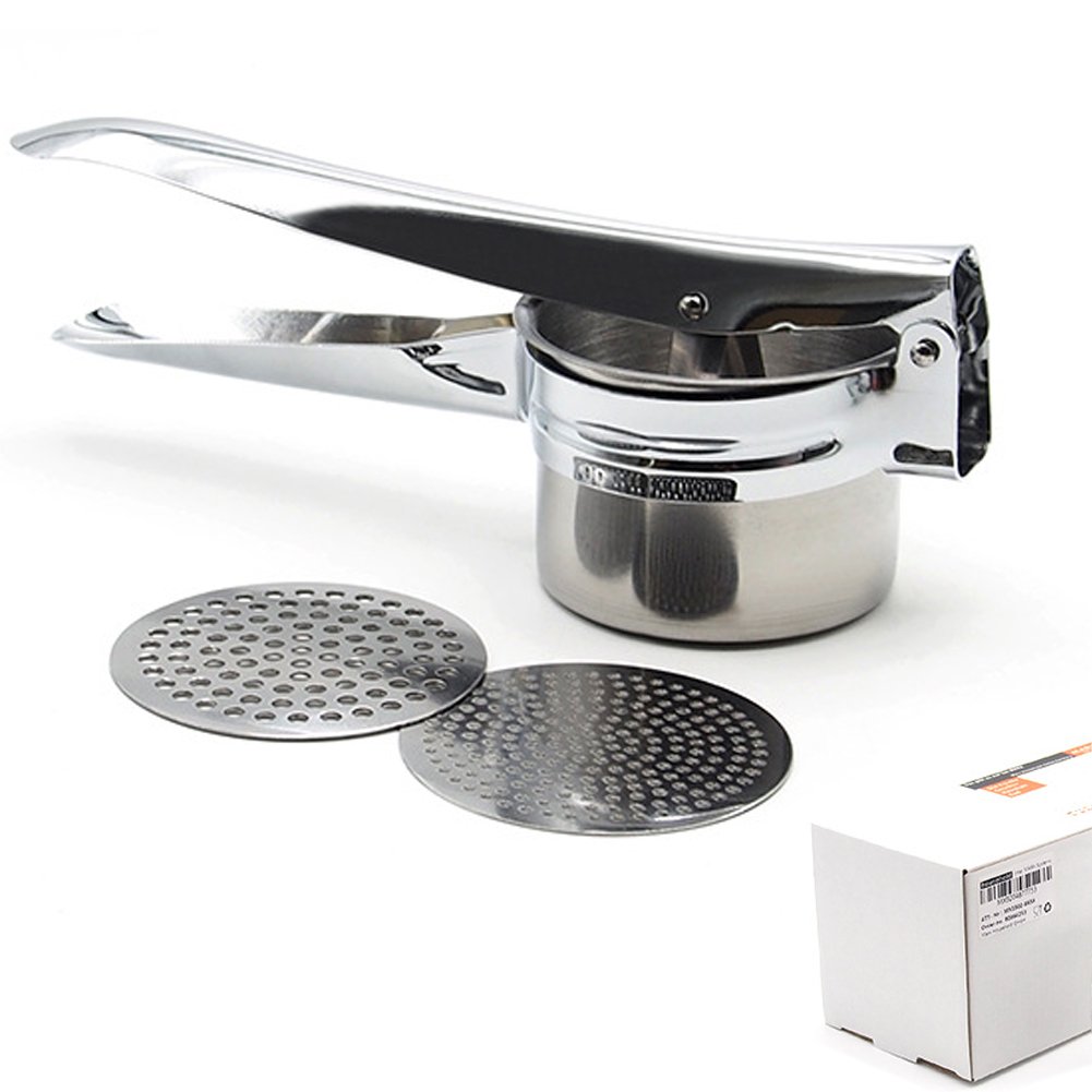 Large Thick Stainless Steel Potato Ricer with 2 Interchangeable Fineness Discs