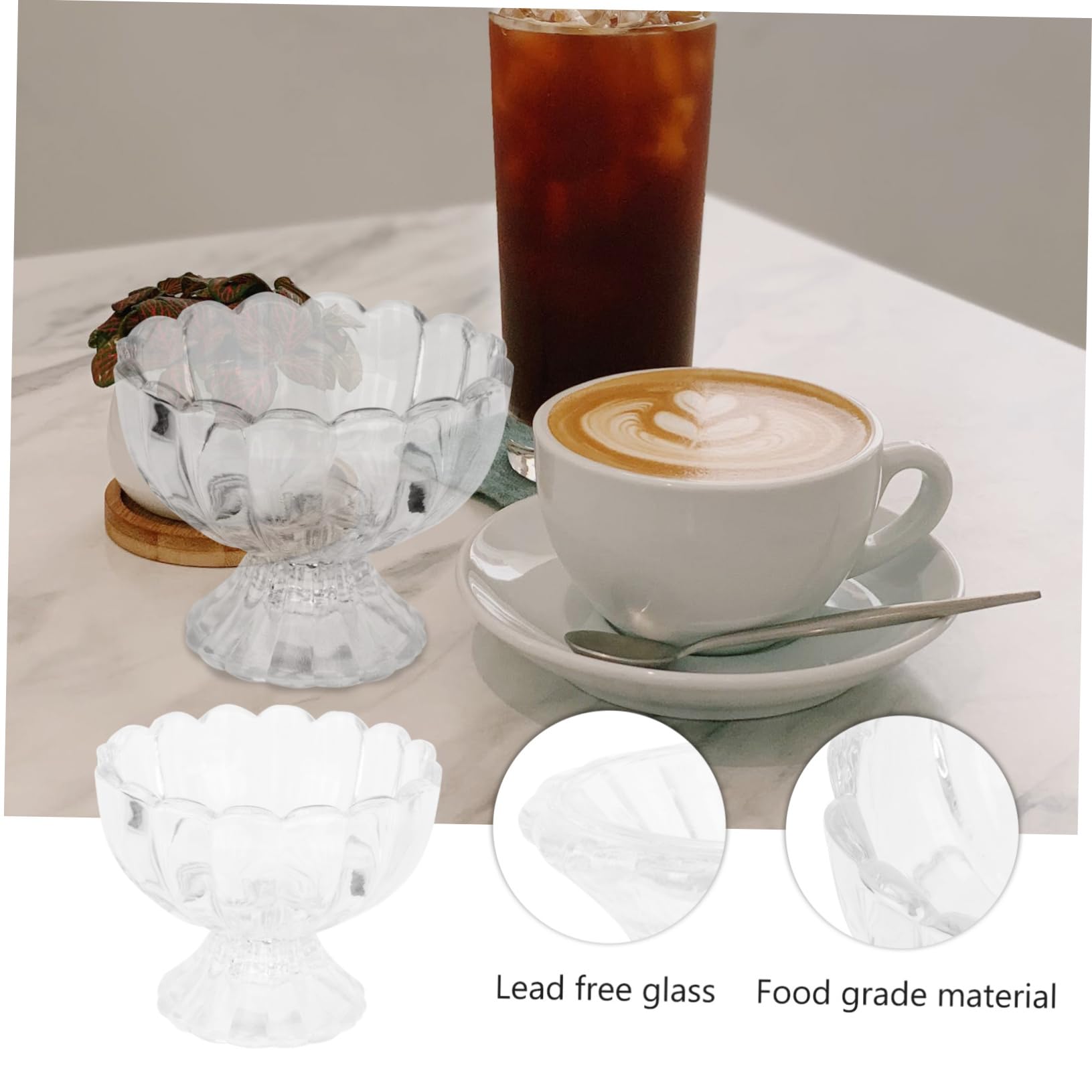 5 Coppe Gelato in Vetro a Forma di Loto, 150ml, Riutilizzabili, Facili da Pulire, per Dessert e Pudding