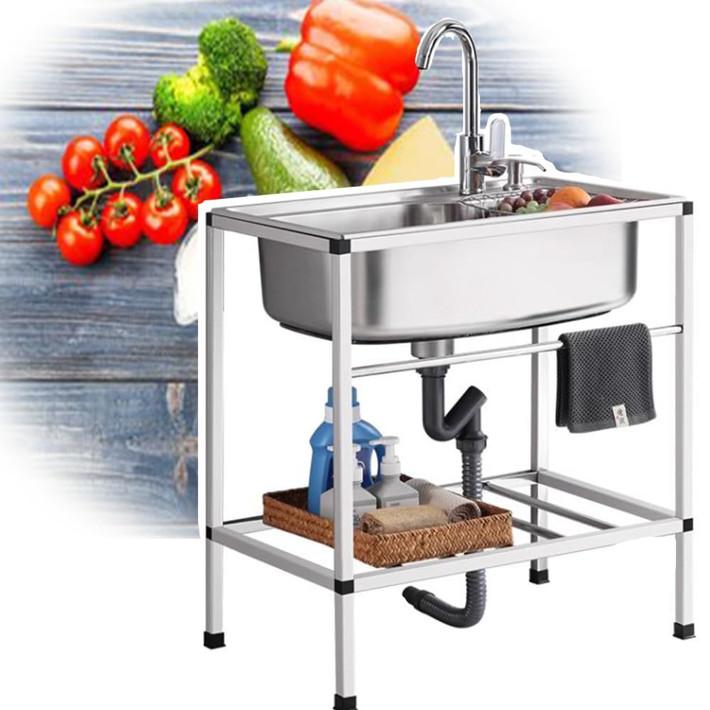 Tragbare Reinigungsstation für den Außenbereich, Einzelbecken, Handspülen, Reinigungsstation mit nahtloser Verbindung, heißes und kaltes Wasser, 58 x 43 cm, ideal für Camping und Garten