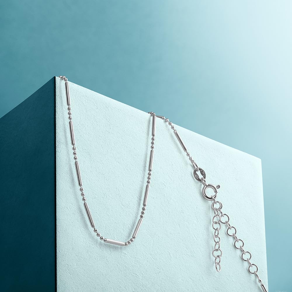 MIORE Collar Mujer Sin Colgante, Cadena Plata Mujer/Chapada en Oro de 18 Quilates, Collar Plata 47cm con Bolas y Barras, Joyería Hipoalergénica Hecha a Mano en Italia, Joyas con Joyero