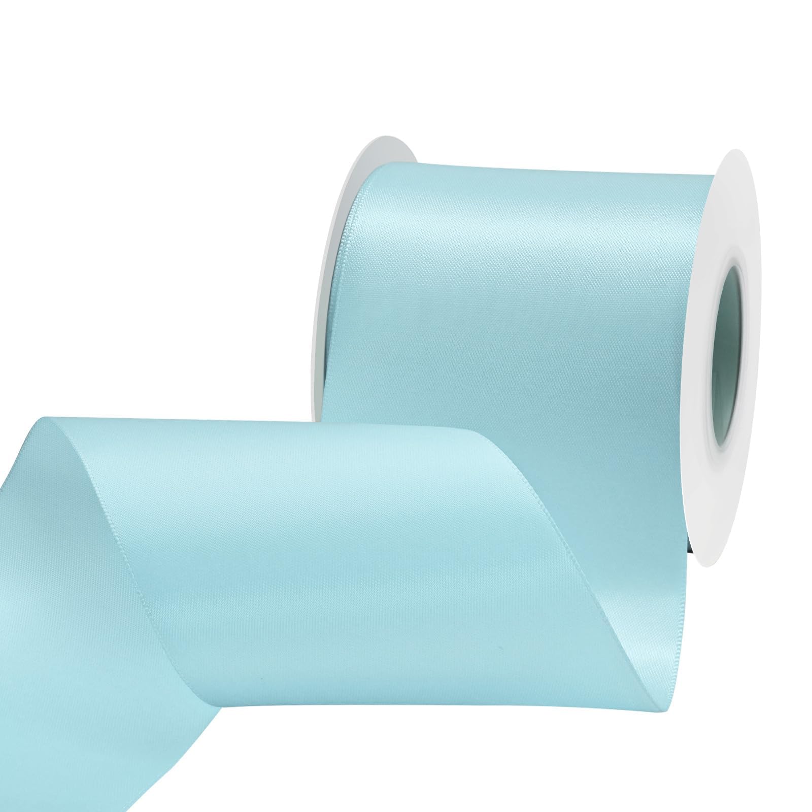 Lt.Blue Satin Ribbon 3 inch X 15 Yards Polyester Ribbon for Gift Wrapping Very Suitable for Weddings Party Hair Bow Invitation Decorations and More
