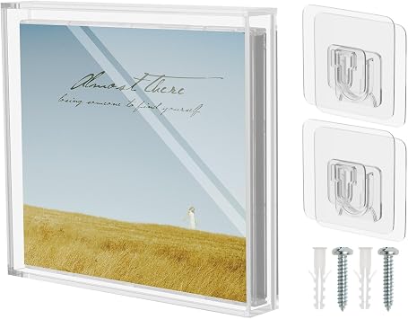 CD Frame Display Case, Acrylic CD Display Box Clear Wall Mount Display Shelf CD Case for Wall Display Standard-Size CD Case Protector Case Wall Hanger-5.74 x 5.11 x 0.59 Small