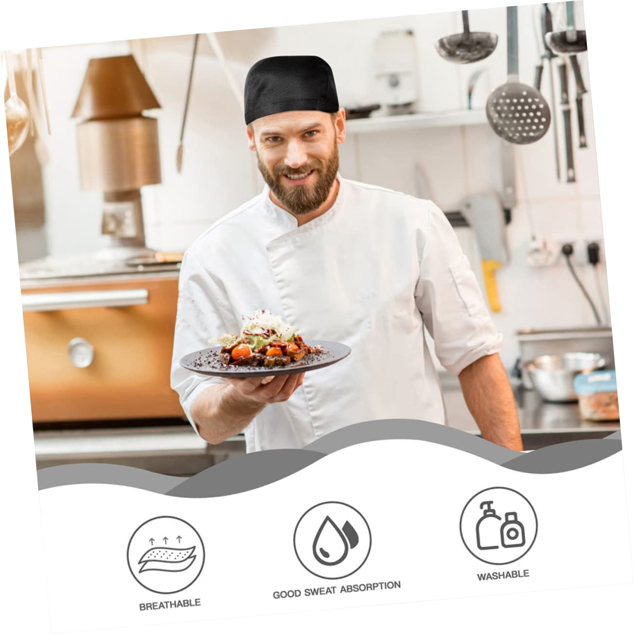 Gorros de Chef Unisex Ajustables Tiras Estilo Japonés Algodón Cómodo Cocineros Profesionales Restaurante 8 Piezas Negro para Cocina Laboral