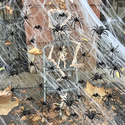 120 Stück Spinnen Halloween Deko Kunststoff, Halloween Dekorative Spinne, kleine Spinnen als Streichspielzeug, gruselige Plastikspinnen für Geisterhäuser, Halloween-Party-Dekorationen