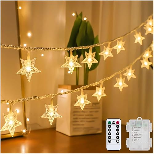 Miniatura 7 de Tasodin Paquete de 2 tiras de luces de estrella de 10 pies con 20 luces LED de Navidad, funciona con pilas, luces blancas cálidas de hadas de