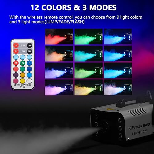 Miniatura 3 de Máquina de niebla de 900 vatios con 6 luces LED y control remoto inalámbrico 2 en 1, máquina de humo profesional para DJ, Halloween, fiestas, bodas