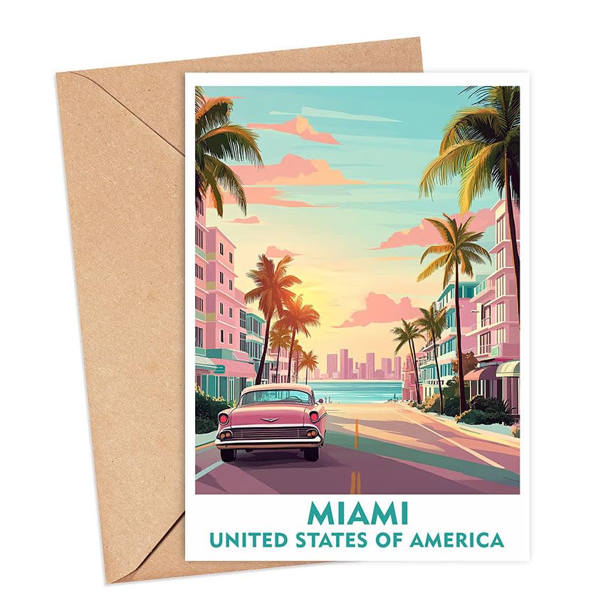ShelbyShops Miami City Greeting Card - Florida Travel Card - Miami Travel Art - Miami City Card Gift - City Greeting Card - Miami Keepsake Card - Miami Travel Card - Miami Trip Gift