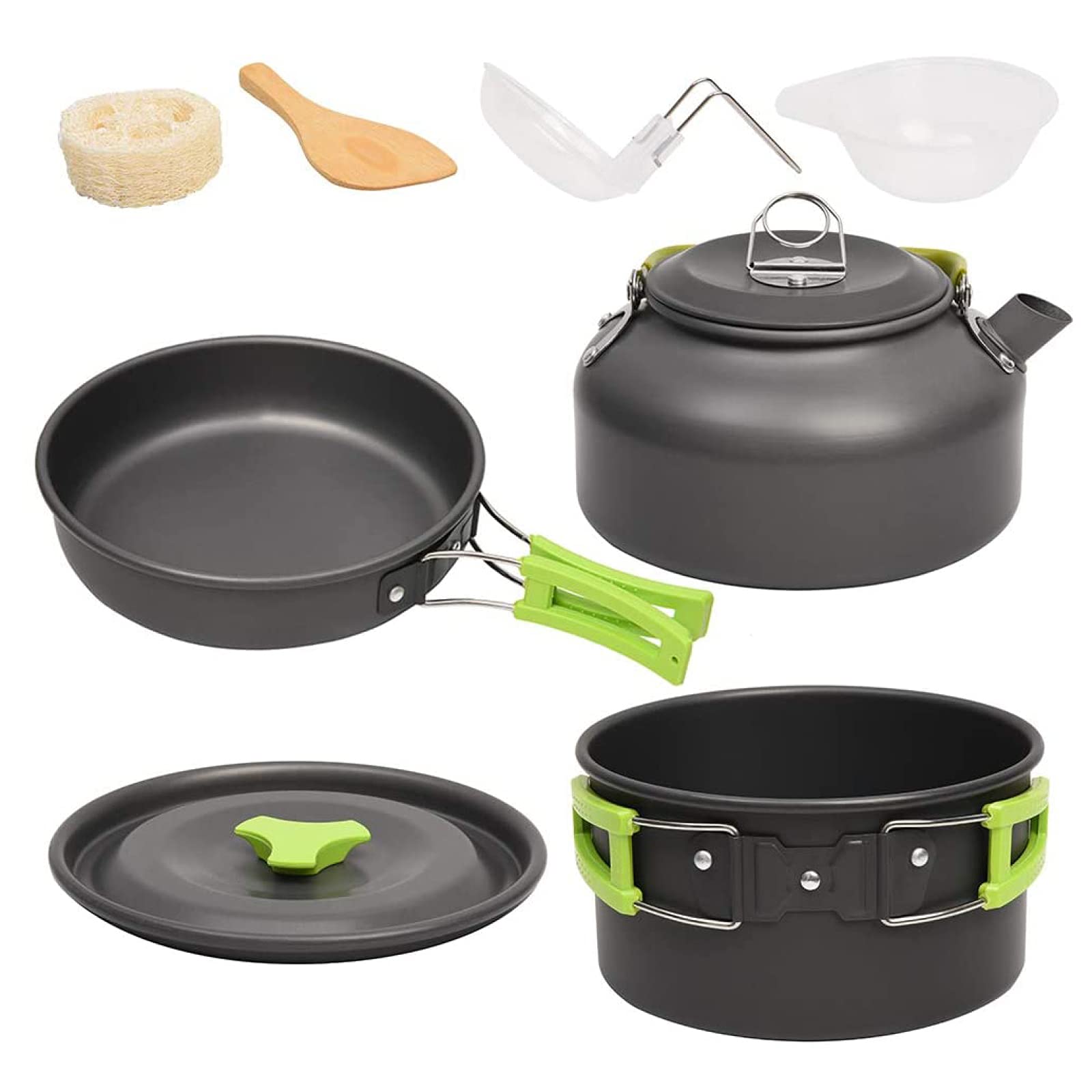 Flyself 14 PCS Pentole Set Da Campeggio Portatile Ultraleggero Kit Camping Cookware Con Bollitore Padella Pentola Portabile Per Picnic, Barbecue - 9