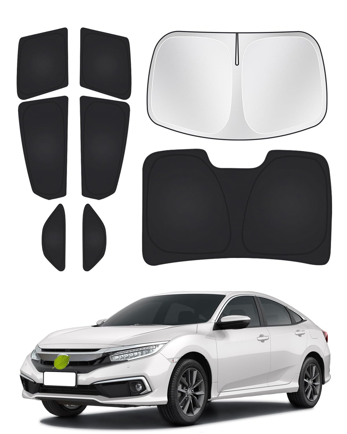 Canvcle Windshield Sun Shade for Honda Civic 10th Gen 2016-2021 (NOT for Hatchback) Side Rear Window Shade Cover Set Full Window Sun Visor Blocker Privacy Cover Keep Vehicle Cool Black 8PCS