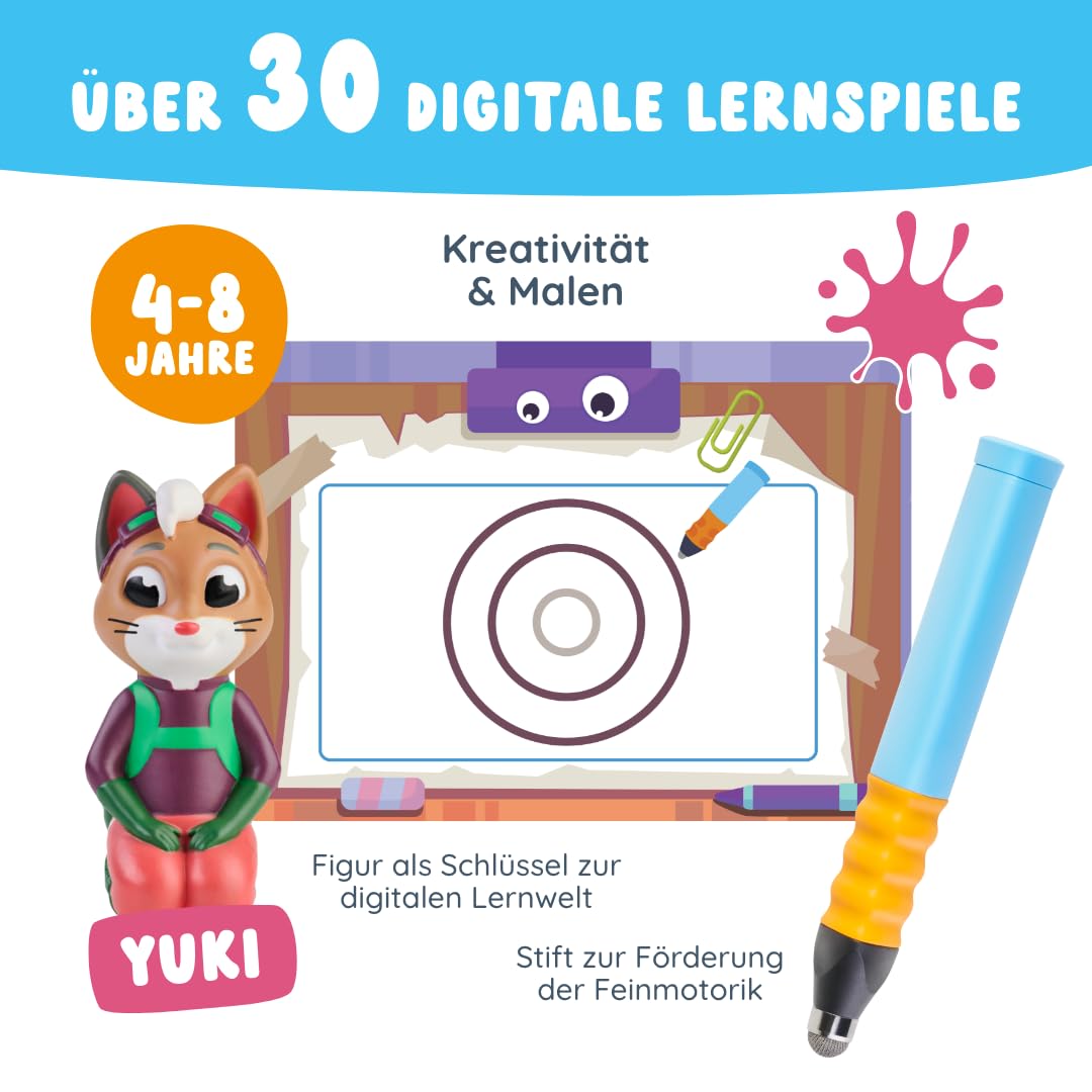 Edurino Starterset Yuki Kreativität & Malen ab 4 J. inkl. Eingabestift | Innovatives & digitales Lernspiel | Farbenlehre & Malexperimente | Entwerfen eigener Kostüme, Figuren & Bühnenbilder