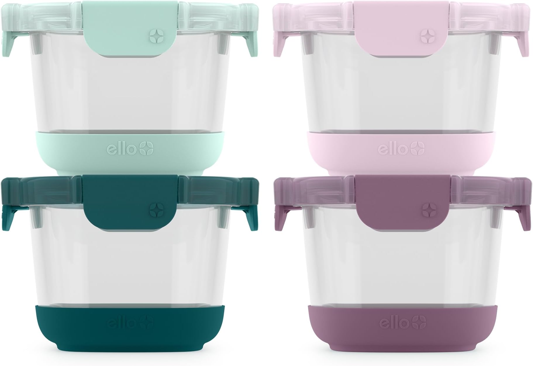 Duraglass Refresh 4-Pack 2 Cup Reusable Glass Container Jar with Leak Proof Lids and Protective Silicone Sleeves | Perfect for Overnight Oats, Yogurt | BPA-Free | Dishwasher Safe | Garden Goals