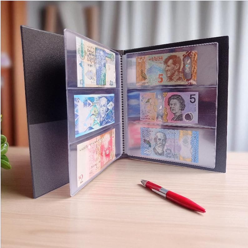 Image of Aesthetic Design 60 Packet Banknote Album Collection Book, Acid-free, PVC-free sleeves Album for World Currency Collection