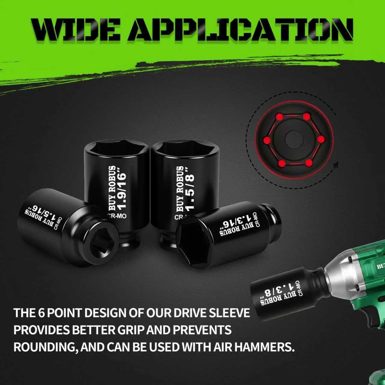 1/2"12-Piece Extended Drive Impact Socket Set, Deep SAE Spindle Axle Nut Impact Socket Set, Cr-Mo, 1-1/16, 1-1/8, 1-3/16, 1-1/4, 1-5/16, 1-3/8, 1-7/16, 1-1/2, 1-9/16, 1-5/8, 1-11/16, 1-3/4 Socket