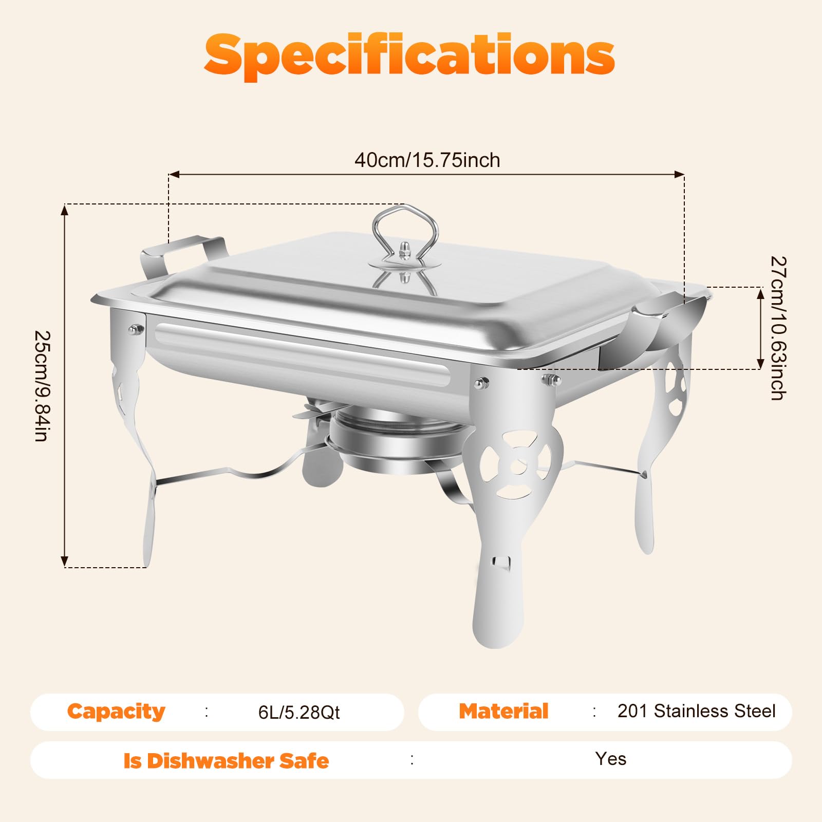 Futchoy Chafing Dish Chauffe-plat rond en acier inoxydable avec porte Futchoy Chafing Dish Chauffe-plat rond en acier inoxydable avec porte