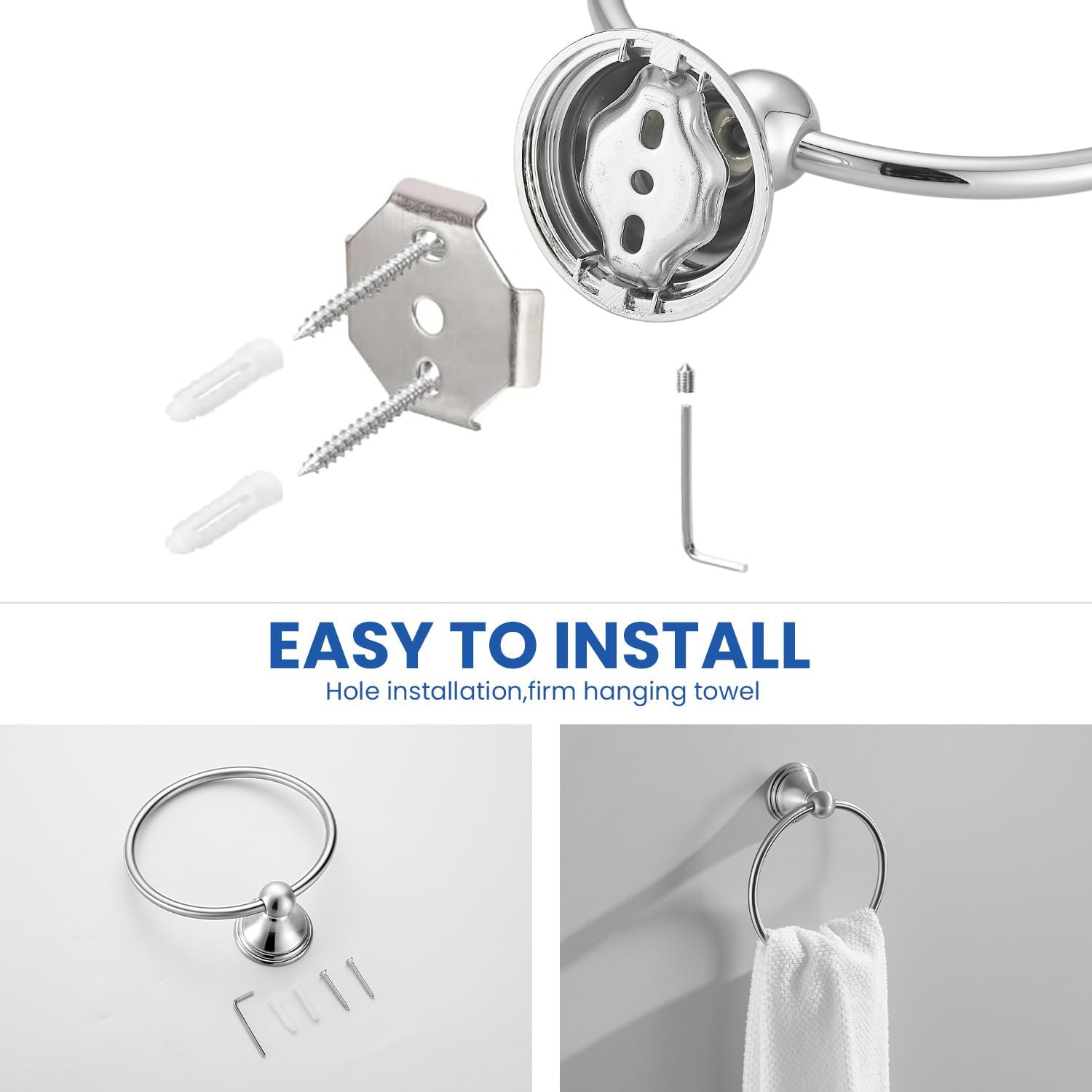 sagetta Hand Towel Holder Towel Ring Set with Toilet Paper Holder 5.55-Inch Bath Towel Ring Diameter Wall Mount Chrome