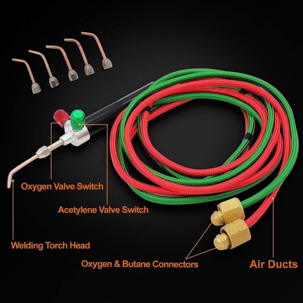 Mini Cannello a Gas per Saldatura, Kit Torcia per Ossigeno Micro Torcia per Saldatura Acetilene con 5 Punte, Torcia per Saldatura a Gas per Saldatura ad Alta Temperatura per Riparazione di Gioielli