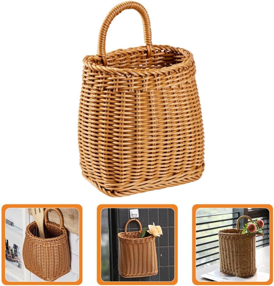 Healeved 5pcs Imitation Rattan Woven Hanging Storage Basket Portable Wall Flower Organizer for Home Retro Design Simple and for Kitchen Living Room and Bedroom Storage