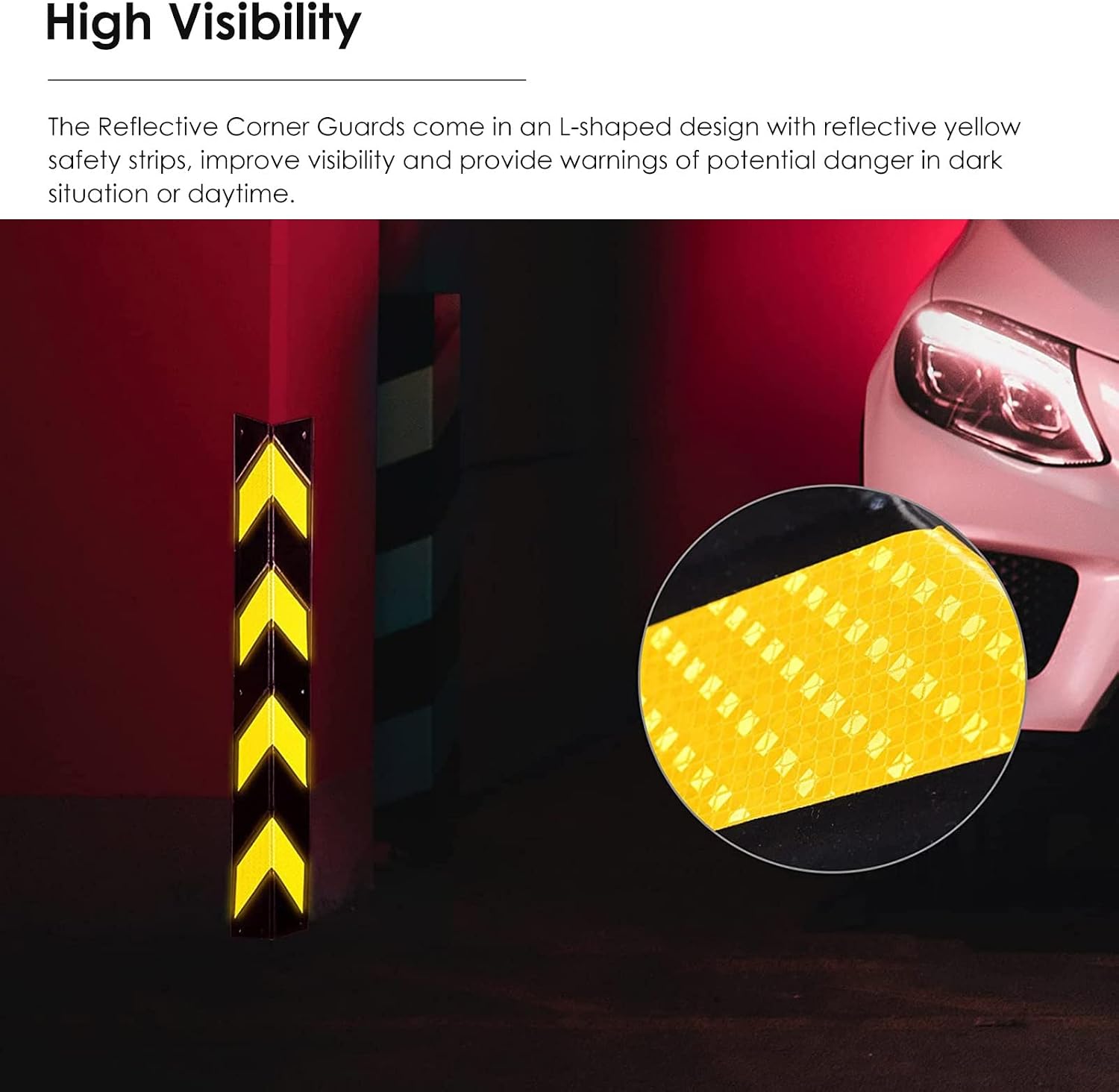 2 Packs Garage Wall Protector Strips - Rubber Reflective Corner Guard, Edge Trim Shield for Car Protection (Size: 60x8x1cm / 23.6x3.1x0.4in)