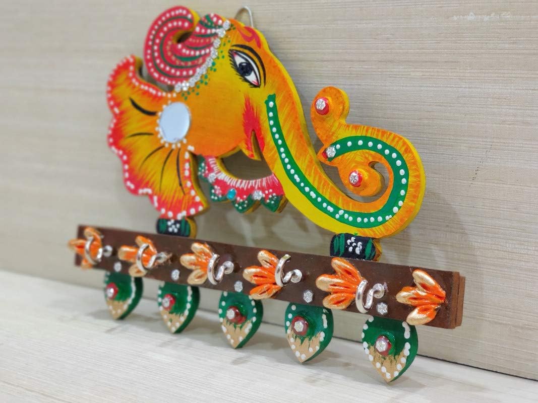 Samyuktha Ganesha Wooden Wall Hanging with Key Holder for Home Office Wall Decor Showpiece