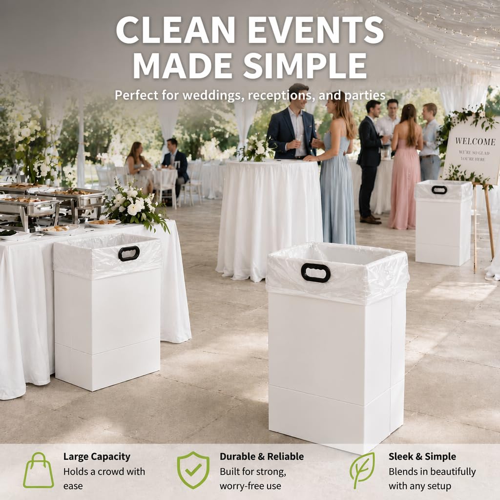 4 Pack Upgraded Disposable Trash Cans for Parties Events 30 Gallon Large Collapsible Garbage Cans with Handle, Foldable Thickened Recyclable Cardboard Suitable for Parties, Events, and Weddings(White)