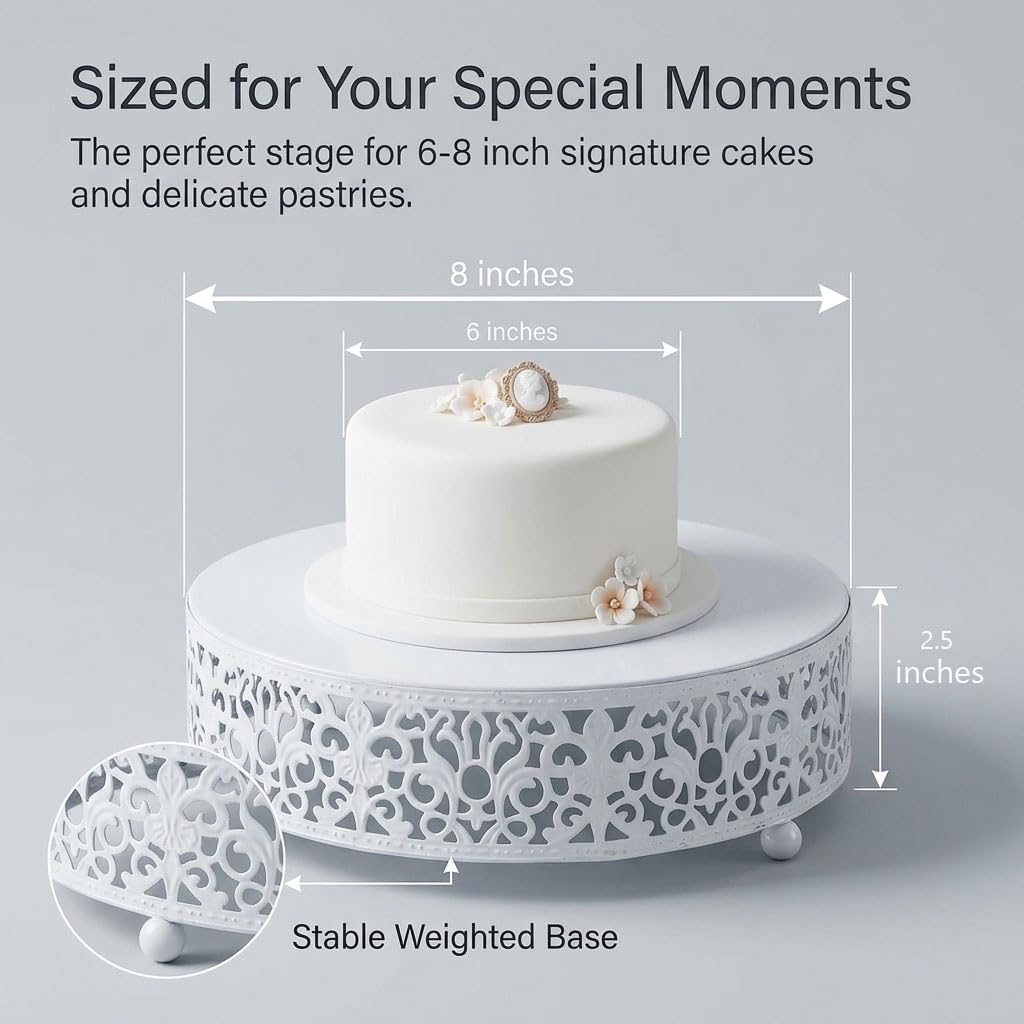 Efavormart 8 Round Lace White Metal Cake Stand Small Dessert & Cupcake Pedestal for Party Decorations product thumbnail 7