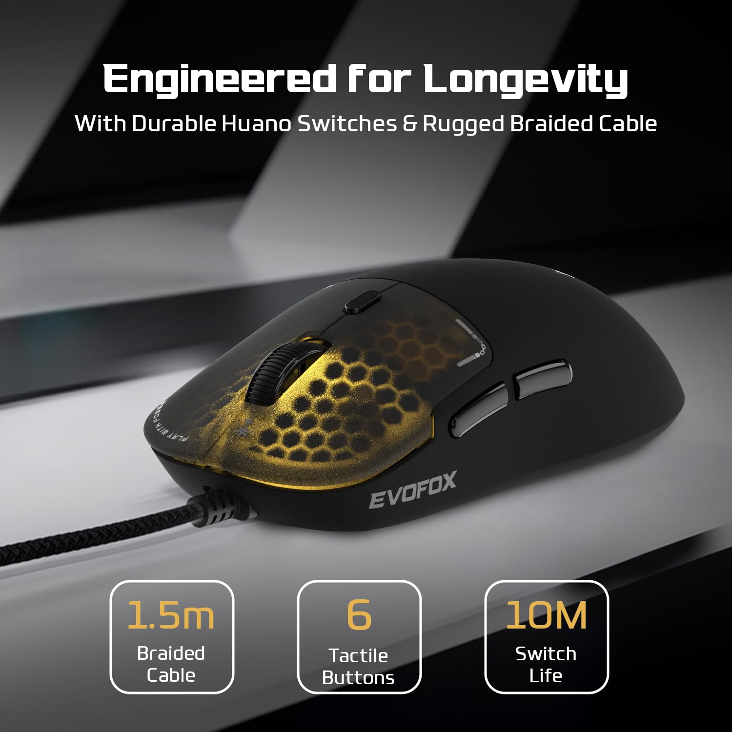 EvoFox Phantom Air Ultra Lightweight Gaming Mouse 54g | Upto 1000Hz Polling Rate, 7000 FPS, 12800 DPI | Honeycomb RGB Lighting | Fully Programmable with Windows Software & On-Board Memory | Black — Amazon image 6