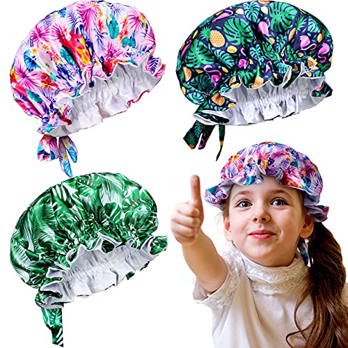 3 Pieces Kids Satin Bonnets Sleep Cap Adjustable Toddler Night Sleeping Caps Breathable Soft Double Layer Reversible Satin Hats for Natural Hair Kids Girls Children Baby, 3 Styles