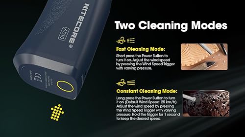 Miniatura 4 de Nitecore AD10 - Plumero de aire comprimido, 30,000 rpm, potente limpiador eléctrico recargable para cámaras, teclados, PC, laptop y electrónica con
