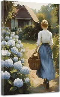 CGXLB Blue Hydrangea Wall Art Vintage Floral Canvas Cottagecore Print Pa...