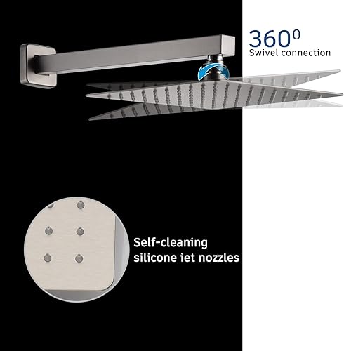 Miniatura 4 de CASAINC Juego de ducha de 10 pulgadas, cabezal de ducha de lluvia montado en la pared con sistema de ducha de mano de 3 rociadores, válvula de ducha