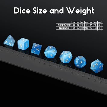 DNDND Gemstone Dice Set 7 PCS Aquamarine Dice with Gift Case for DND Dungeons and Dragon Tabletop Game (Blue Cat's Eye)