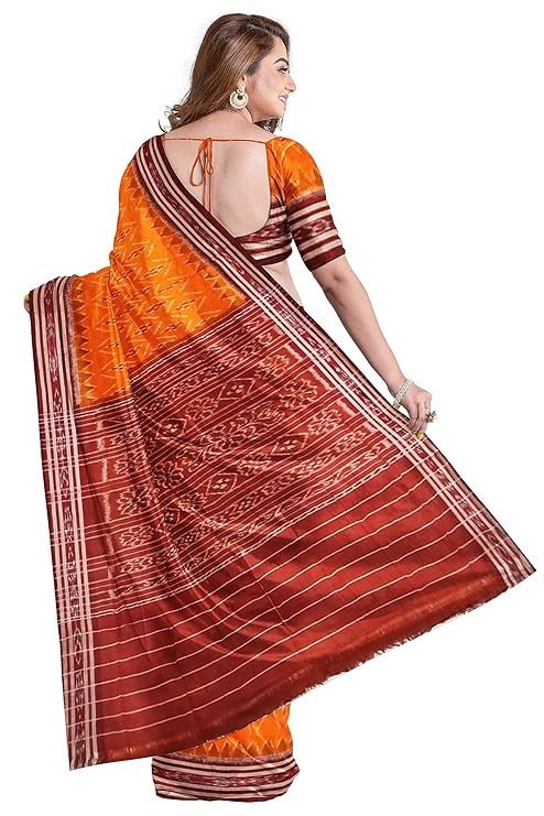 Image of Ikat Women's Cotton Saree, Handmade Pure Cotton Khandua Saree, Ikkat Orissa Traditional Handloom Saree Without Blouse