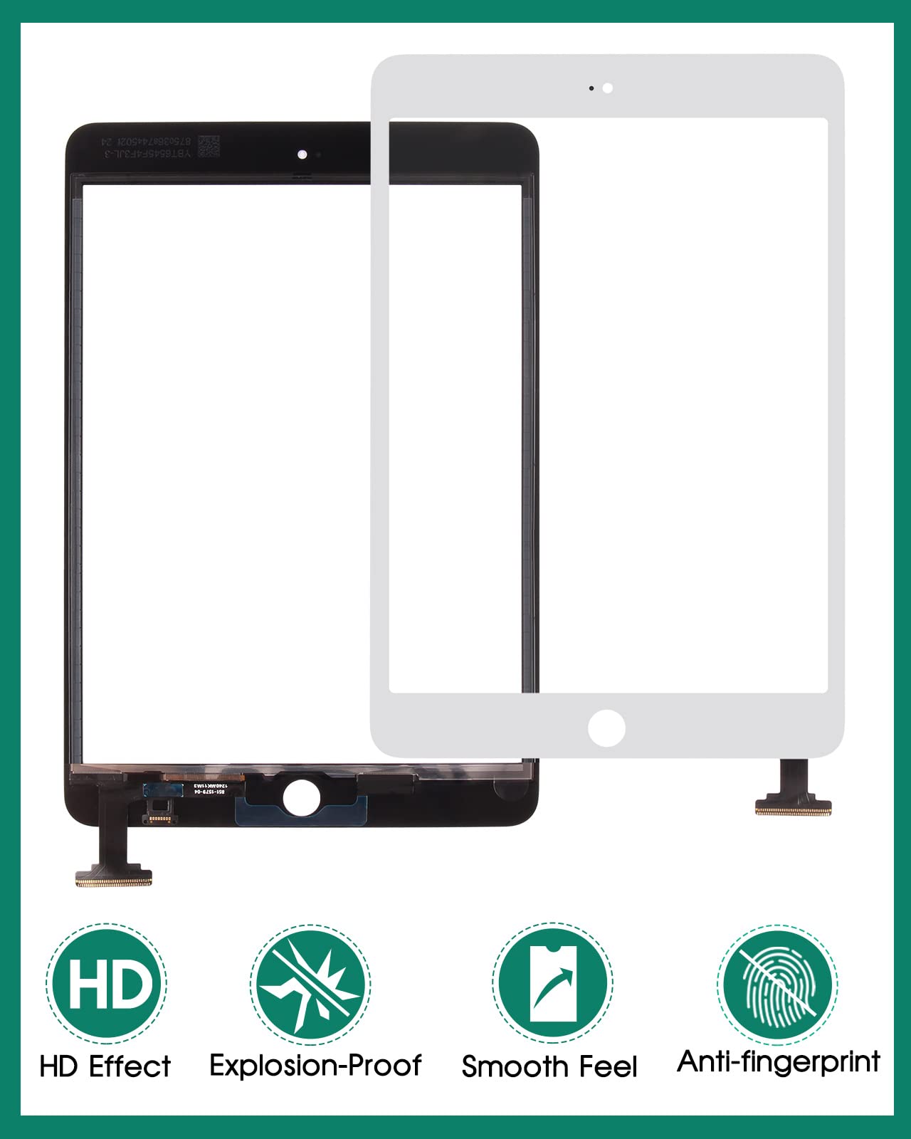 SRJTEK Reemplazo de Pantalla para iPad Mini 1 2 A1432, A1454, A1455, A1489, A1490, Lente de Cristal digitalizador de Pantalla táctil con IC Chip Flex Cable Assembly(Blanco)
