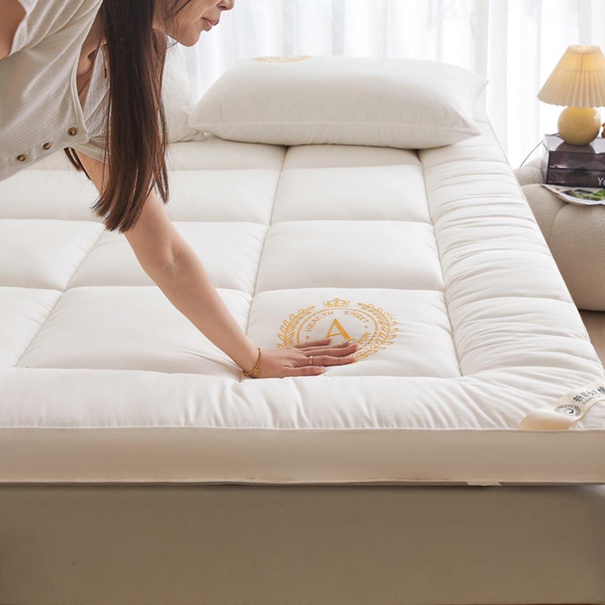 Topper Per Materasso Rotondo In Cotone - Diametro 200cm, Spesso E Traspirante - Foto 5