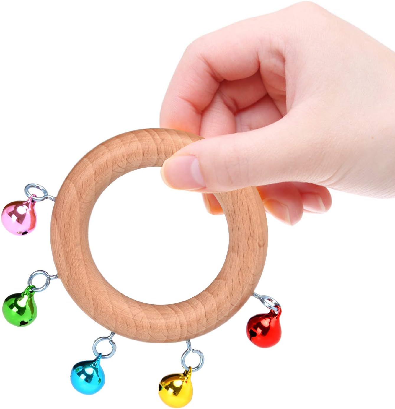 Facmogu 2PCS Music Handbells, Colorful Wooden Handle Bells with 5 Small Jingle Bells, Percussion Instrument for Classroom Music Class, Caroling, Band Performances, Christmas : Musical Instruments